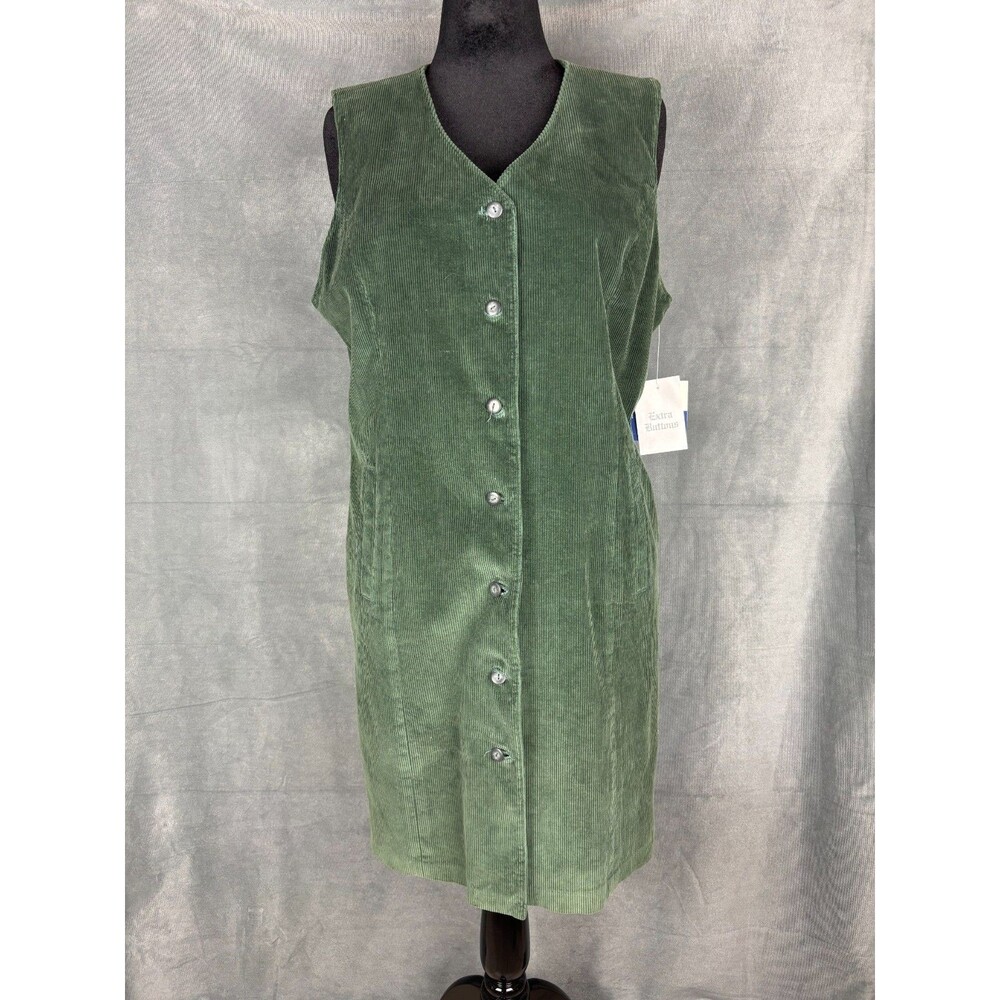Liz Claiborne LizSport Colorful Cords Corduroy Jumper Dress Womens 16 Green VTG